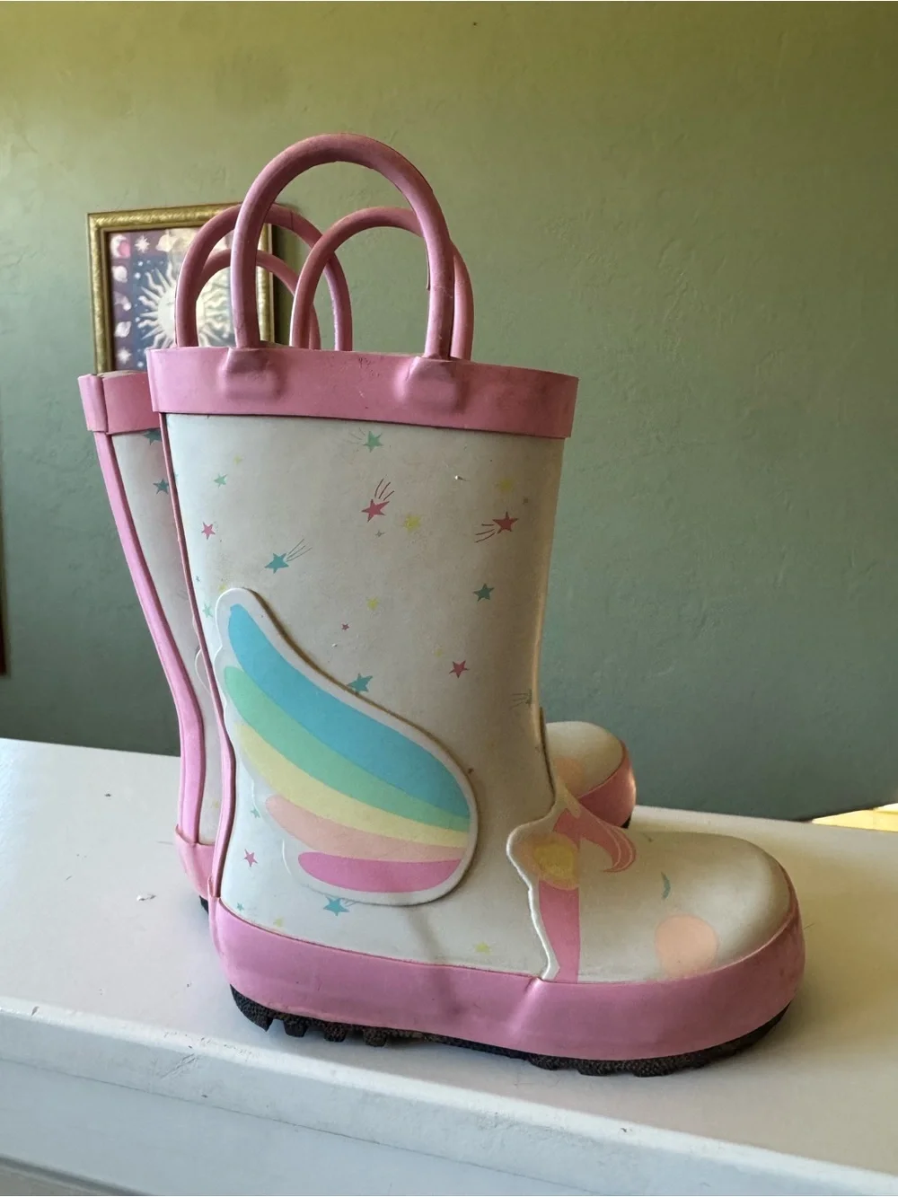 Cat & Jack Pink and Cream Unicorn Wing Kids Rain Boots
